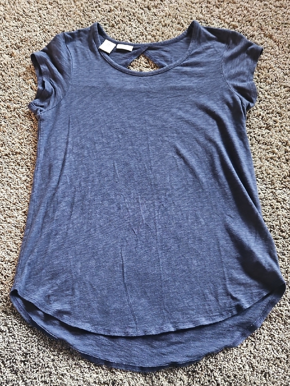 Max Studio Heathered Navy Short Sleeve Scoop Tee